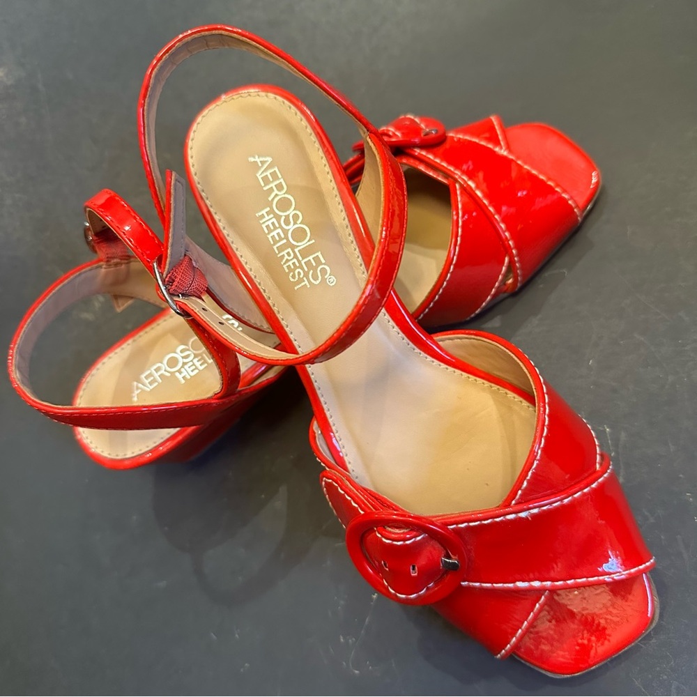 AEROSOLES Red Heels Elegant Sandals Wedges Shoes Summer Fashion Comfortable